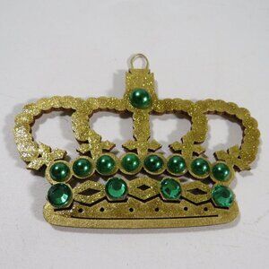 Gold & Green Crown Laser Cut Wooden Ornament Hangs King Queen